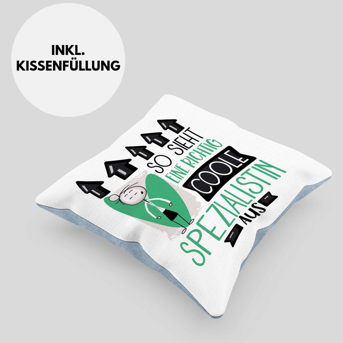 Spezialistin Geschenk Kissen mit Füllung 40x40 Lustig Geschenkidee für Spezialistin Geburtstag So Sieht Eine Richtig Coole Spezialistin Aus Frauen Spruch (Grau) Blau Trendation