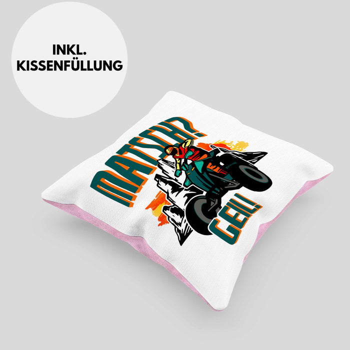 Lustige Kissen mit Füllung 40x40 für Quad-Fans Spruch Matsch? Geil! Quad Fahrer Geschenkidee (Grau) Rosa Trendation