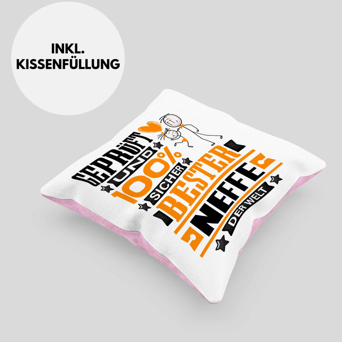 Neffe Geschenk Lustiger Spruch für Neffe Geschenkidee Bester Neffe Der WeltKissen mit Füllung 40x40 (Grau) Rosa Trendation