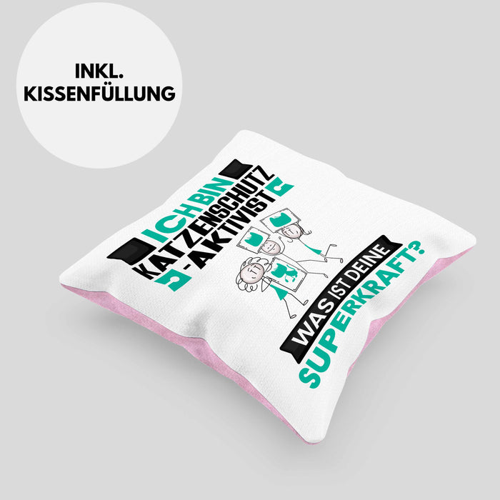 Katzenschutzaktivist Kissen mit Füllung 40x40 Geschenk für Katzenschutzaktivist Geburtstag Lustiger Spruch Was Ist Deine Superkraft (Grau) Rosa Trendation