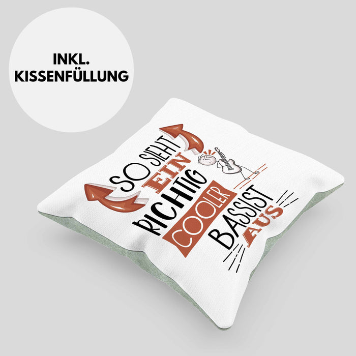 So Sieht Ein Richtig Cooler Bassist Aus Kissen mit Füllung 40x40 Geschenk für Bassist Geburtstag Geschenkdiee (Grau) Grün Trendation