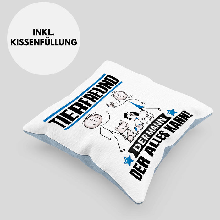 Tierfreund Kissen mit Füllung 40x40 Geschenk für Tierfreund Der Mann Der Alles Kann Geschenkidee zum Geburtstag (Grau) Blau Trendation