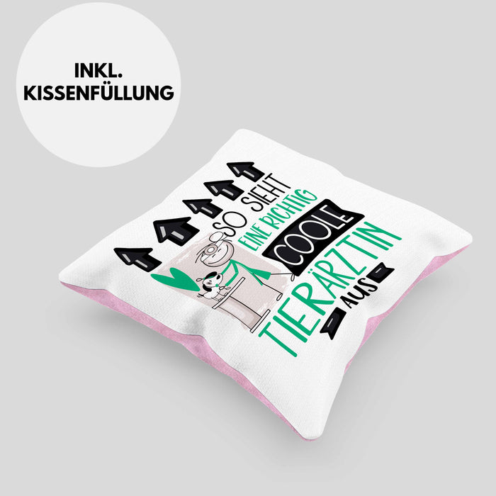Tierärztin Geschenk Kissen mit Füllung 40x40 Lustig Geschenkidee für Tierärztin Geburtstag So Sieht Eine Richtig Coole Tierärztin Aus Frauen Spruch (Grau) Rosa Trendation