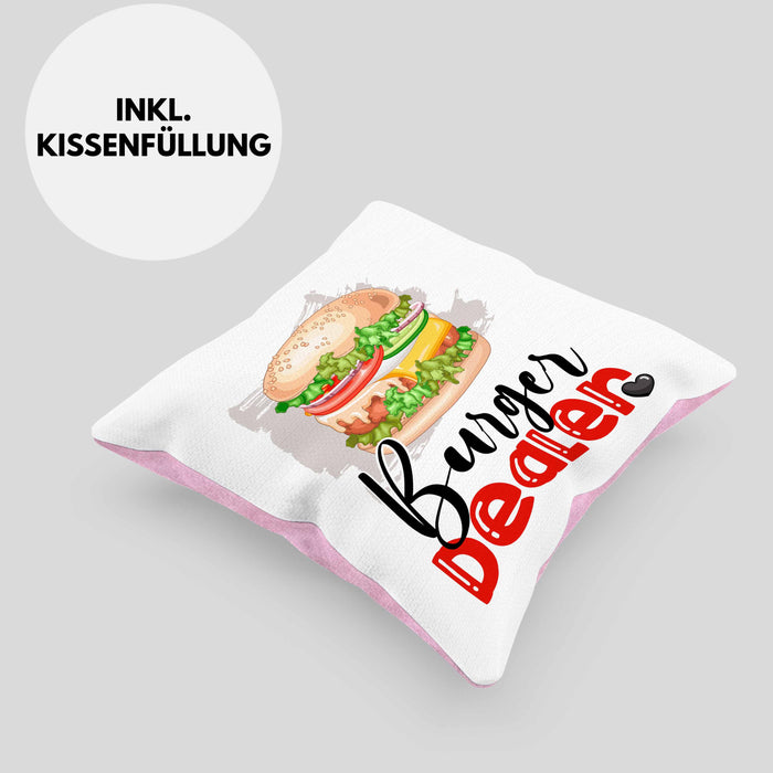Burger Dealer Kissen mit Füllung 40x40 Geschenk für Besten Burgerverkäufer Geburtstag Spruch Geschenkidee (Grau) Rosa Trendation