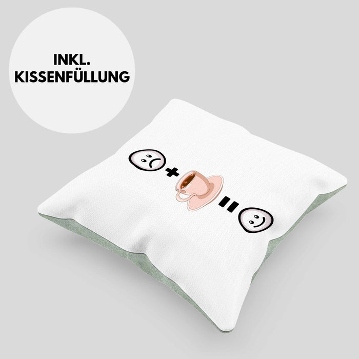 Kaffee Kissen mit Füllung 40x40 Geschenk für Kaffeetrinker Lustige Geschenkidee :( + = :) Geburtstag (Grau) Grün Trendation