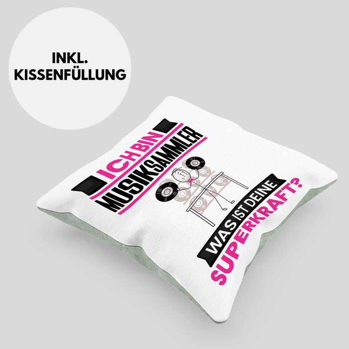 Musiksammler Kissen mit Füllung 40x40 Geschenk für Musiksammler Geburtstag Lustiger Spruch Was Ist Deine Superkraft (Grau) Grün Trendation