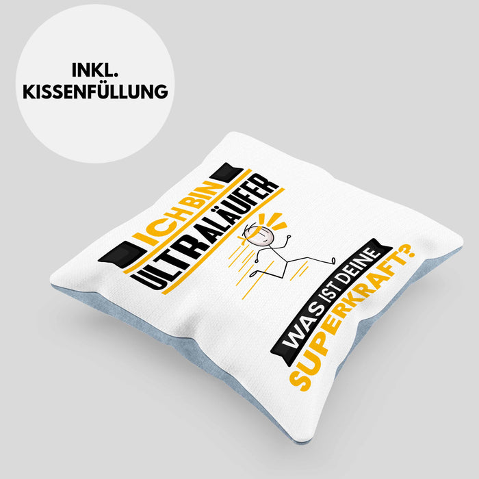 Ultraläufer Kissen mit Füllung 40x40 Geschenk für Ultraläufer Geburtstag Lustiger Spruch Was Ist Deine Superkraft (Grau) Blau Trendation