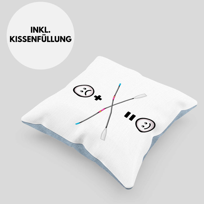Rudern Kissen mit Füllung 40x40 Geschenk für Ruderer Lustige Geschenkidee :( + Rudern = :) Geburtstag (Grau) Blau Trendation