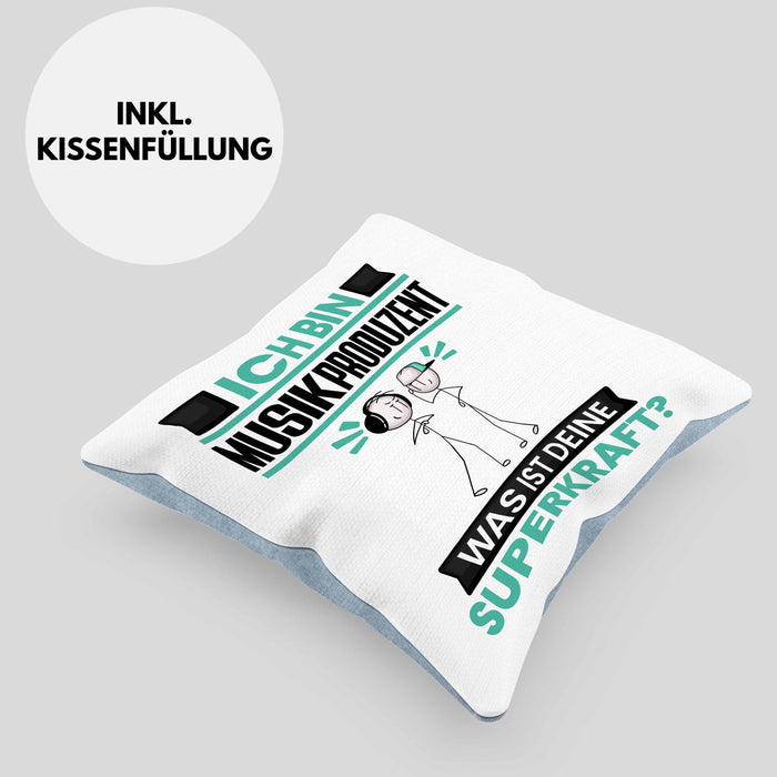 Musikproduzent Kissen mit Füllung 40x40 Geschenk für Musikproduzent Geburtstag Lustiger Spruch Was Ist Deine Superkraft (Grau) Blau Trendation