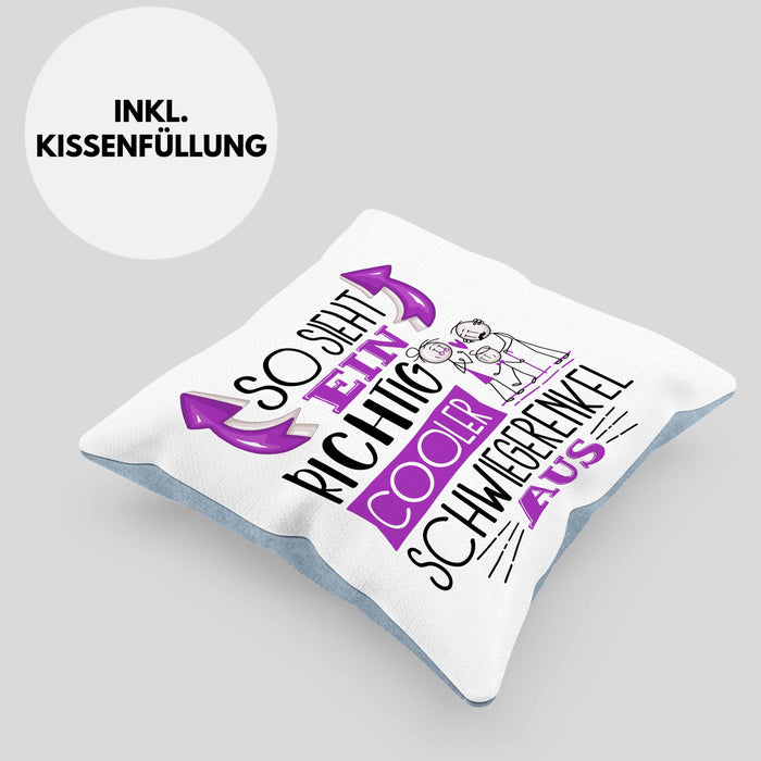 Schwiegerenkel Kissen mit Füllung 40x40 Geschenk So Sieht Ein RIchtig Cooler Schwiegerenkel Aus Geschenkidee Lustiger Spruch Geburtstag (Grau) Blau Trendation