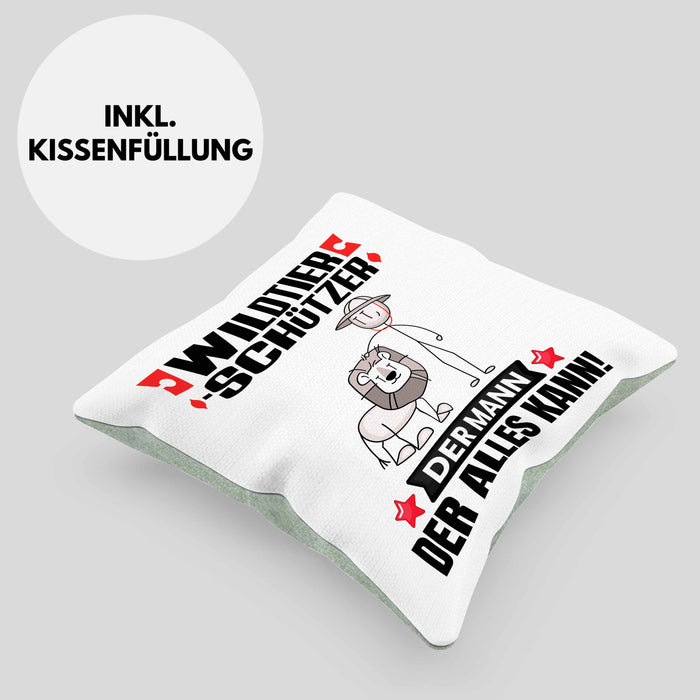 Wildtierschützer Kissen mit Füllung 40x40 Geschenk für Wildtierschützer Der Mann Der Alles Kann Geschenkidee zum Geburtstag (Grau) Grün Trendation