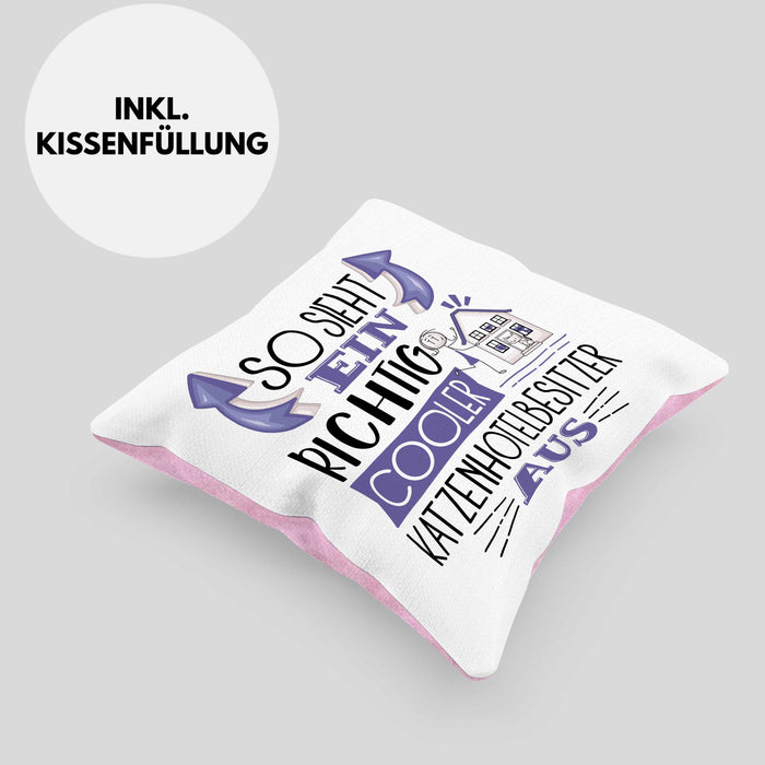 Katzenhotelbesitzer Kissen mit Füllung 40x40 So Sieht Ein Richtig Cooler Katzenhotelbesitzer Aus Geschenk Lustiger Spruch Geschenkidee (Grau) Rosa Trendation