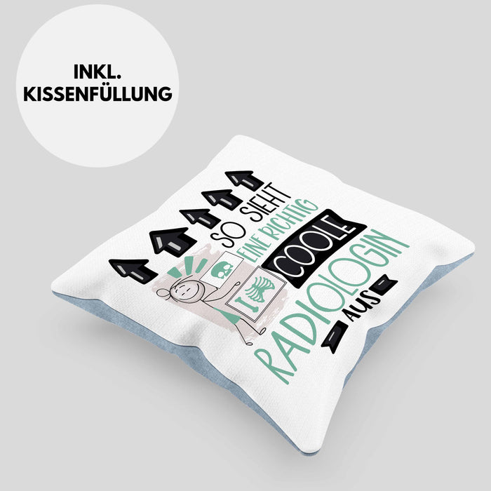 Radiologin Geschenk Kissen mit Füllung 40x40 Geschenkidee für Radiologin Geburtstag Weihnachten Spruch So Sieht Eine Richtig Coole Radiologin Aus (Grau) Blau Trendation