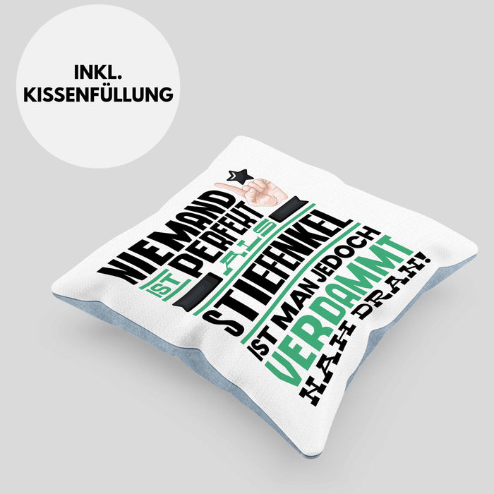 Stiefenkel Geschenk Kissen mit Füllung 40x40 Lustige Geschenkidee für Stiefenkel Geburtstag Niemand Ist Perfekt Aber Als Stiefenkel Ist Man Nah Dran (Grau) Blau Trendation