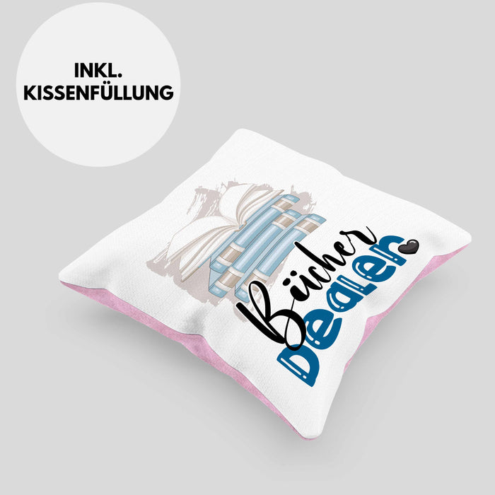 Bücher Dealer Kissen mit Füllung 40x40 Geschenk für Bücher-Verkäufer Bibliothek Geburtstag Spruch Geschenkidee Bester Bibliothek (Grau) Rosa Trendation
