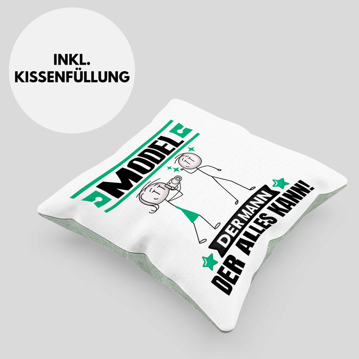 Model Kissen mit Füllung 40x40 Geschenk für Model Der Mann Der Alles Kann Geschenkidee zum Geburtstag (Grau) Grün Trendation