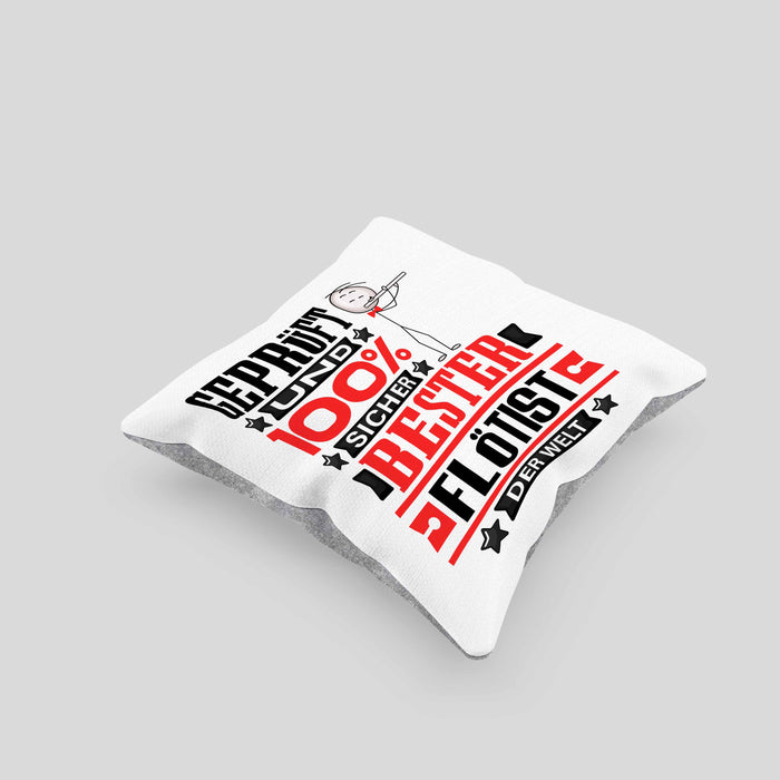 Flötist Geschenk Lustiger Spruch für Flötist Geschenkidee Bester Flötist Der WeltKissen mit Füllung 40x40 (Grau) Grau Trendation