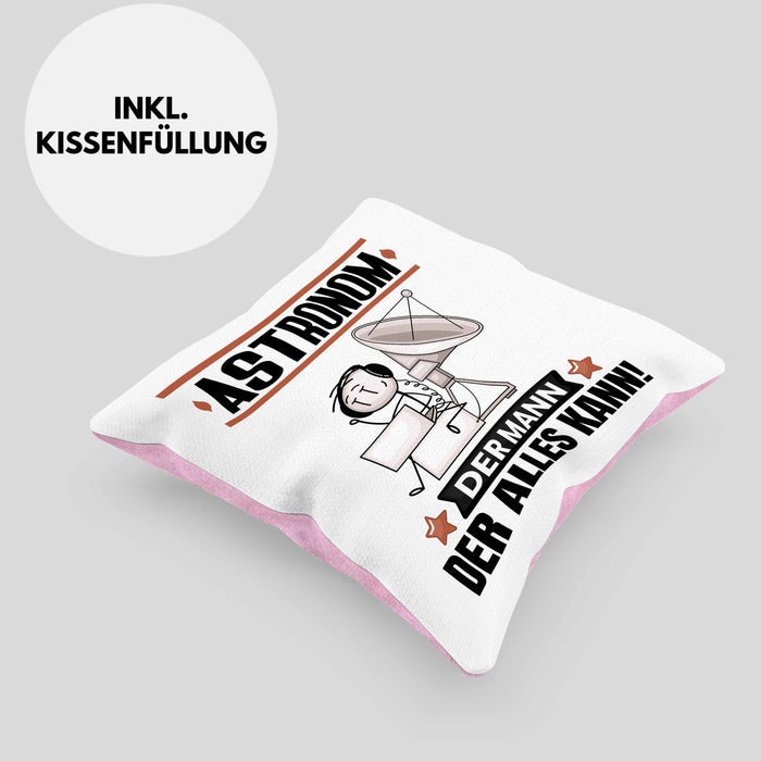 Astronom Kissen mit Füllung 40x40 Geschenk für Astronom Der Mann Der Alles Kann Geschenkidee zum Geburtstag (Grau) Rosa Trendation