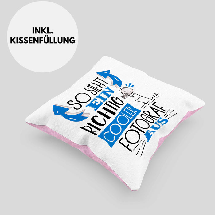 Fotograf Kissen mit Füllung 40x40 Geschenk So Sieht Ein RIchtig Cooler Fotograf Aus Geschenkidee Lustiger Spruch Geburtstag (Grau) Rosa Trendation