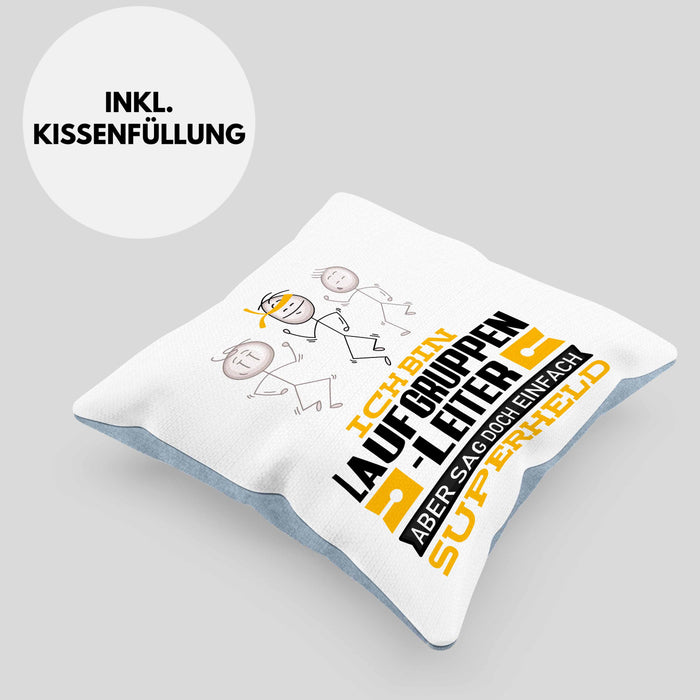 Laufgruppenleiter Geschenk Kissen mit Füllung 40x40 Ich Bin Laufgruppenleiter Aber Sag Doch Einfach Superheld Lustige Geschenkdiee für Laufgruppenleiter (Grau) Blau Trendation