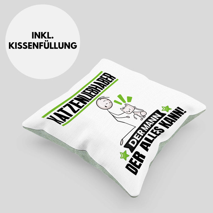 Katzenliebhaber Kissen mit Füllung 40x40 Geschenk für Katzenliebhaber Der Mann Der Alles Kann Geschenkidee zum Geburtstag (Grau) Grün Trendation