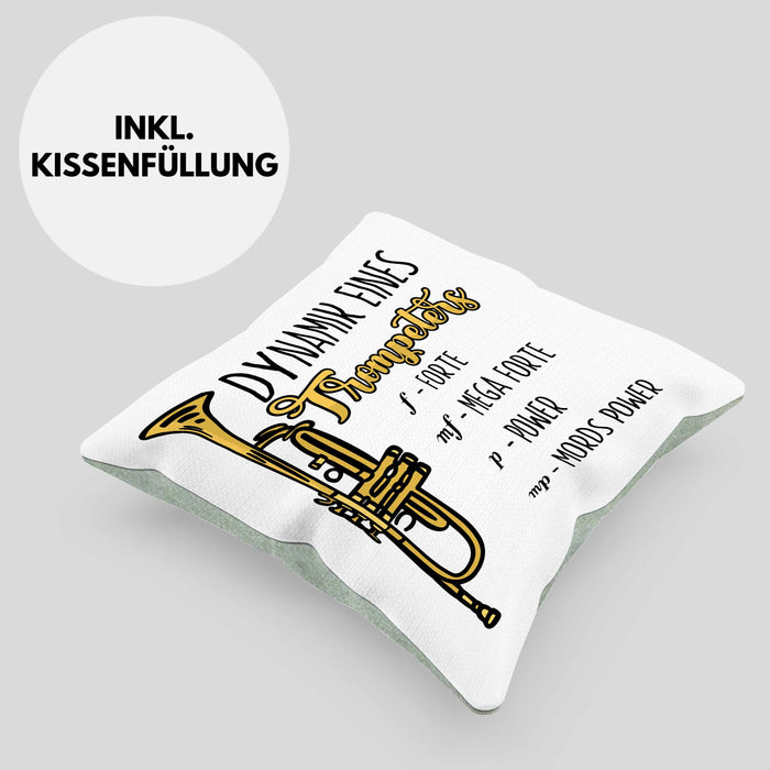 Lustige Trompete Kissen mit Füllung 40x40 Geschenk für Trompeten-Spieler (Grau) Grün Trendation
