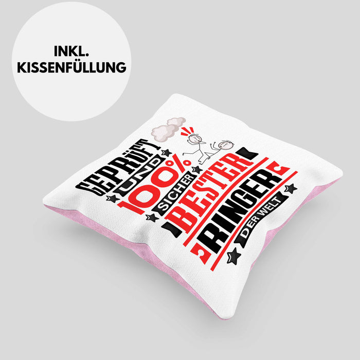 Ringer Geschenk Lustiger Spruch für Ringer Geschenkidee Bester Ringer Der WeltKissen mit Füllung 40x40 (Grau) Rosa Trendation