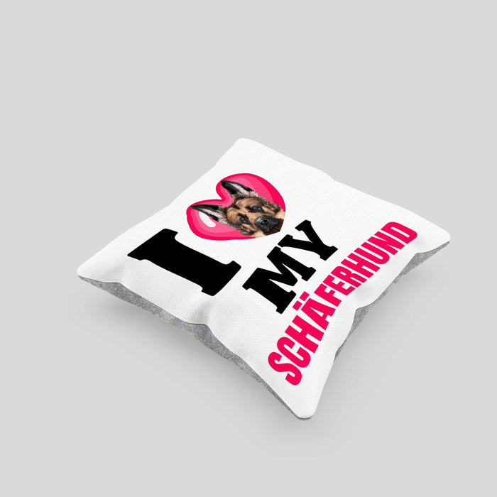 Schäferhund Besitzerin Kissen mit Füllung 40x40 Geschenk Lustiger Spruch Geschenkidee I Love My Schäferhund (Grau) Grau Trendation