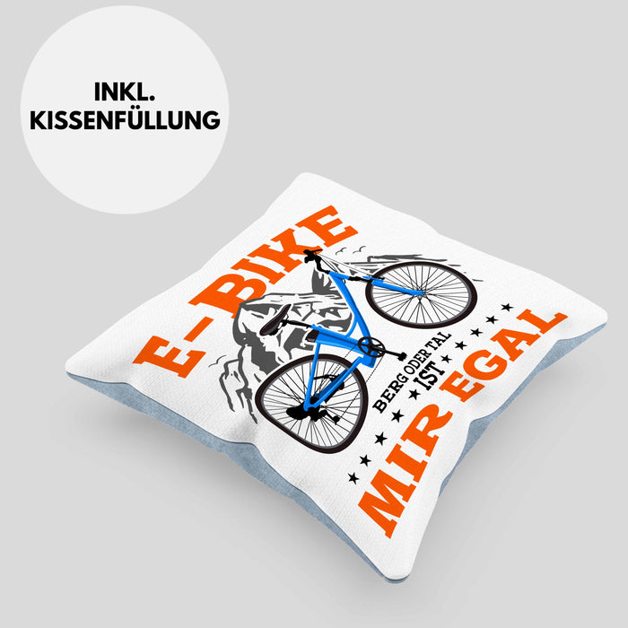 Lustige Kissen mit Füllung 40x40 E-Bike Fans Geschenk E-Bike Sprüche Geschenkidee (Grau) Blau Trendation