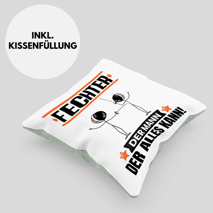 Fechter Kissen mit Füllung 40x40 Geschenk für Fechter Der Mann Der Alles Kann Geschenkidee zum Geburtstag (Grau) Grün Trendation
