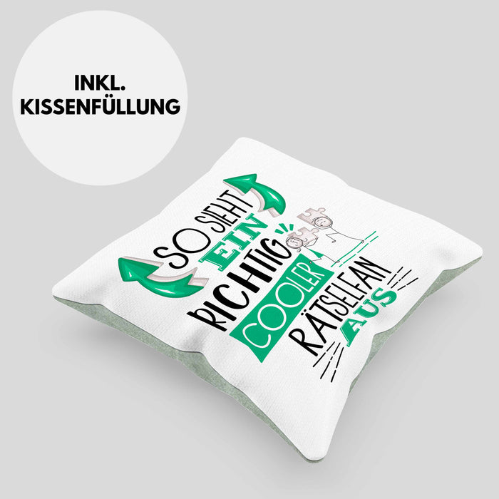 Rätselfan Kissen mit Füllung 40x40 So Sieht Ein Richtig Cooler Rätselfan Aus Geschenk Lustiger Spruch Geschenkidee (Grau) Grün Trendation