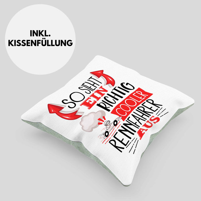 Rennfahrer Kissen mit Füllung 40x40 Geschenk So Sieht Ein Richtig Cooler Rennfahrer Aus Geschenkidee Spruch Lustig (Grau) Grün Trendation
