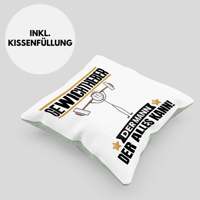 Gewichtheber Kissen mit Füllung 40x40 Geschenk für Gewichtheber Der Mann Der Alles Kann Geschenkidee zum Geburtstag (Grau) Grün Trendation