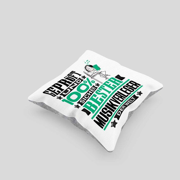 Musikverleger Geschenk Lustiger Spruch für Musikverleger Geschenkidee Bester Musikverleger Der WeltKissen mit Füllung 40x40 (Grau) Grau Trendation