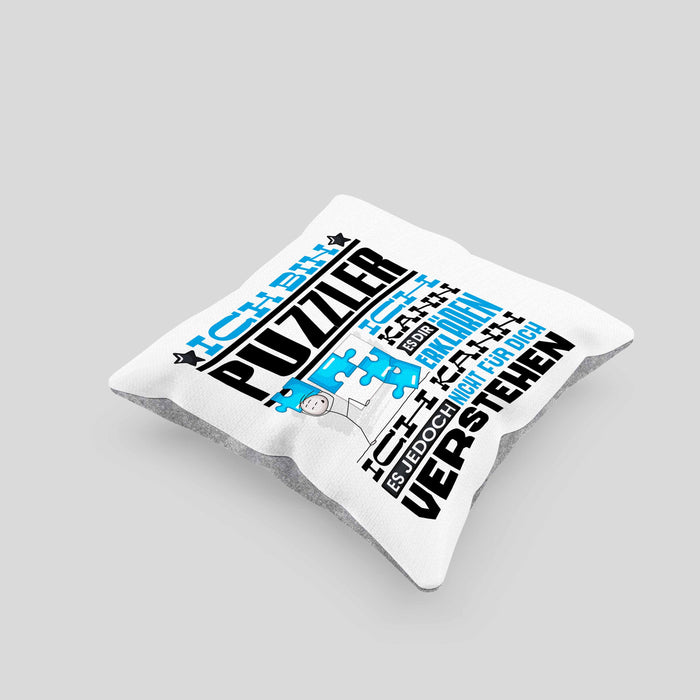 Puzzler Geschenk Kaffee-Kissen mit Füllung 40x40 Geschenkidee für Puzzler Ich Bin Puzzler Ich Kann Es Dir Erklären Jedoch Nicht Für Dich Verstehen Spruch Lustig (Grau) Grau Trendation