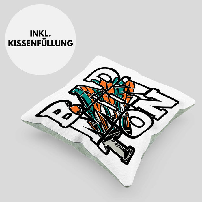 Badminton-Kissen mit Füllung 40x40 Geschenk für Badminton-Spieler Badminton-Trainer (Grau) Grün Trendation