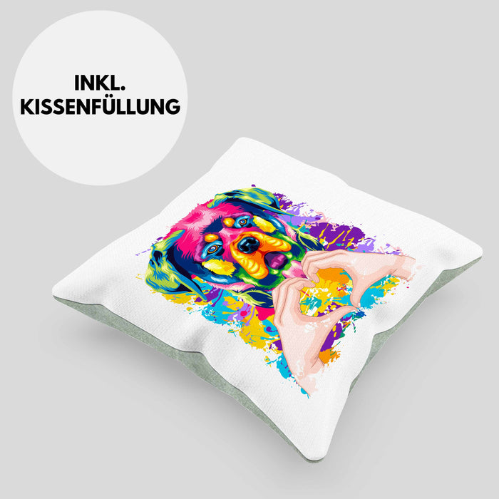 Rottweiler Besitzer Farbe Love Kissen mit Füllung 40x40 Geschenk Lustiger Spruch Geschenkidee Rottweiler Besitzerin (Grau) Grün Trendation