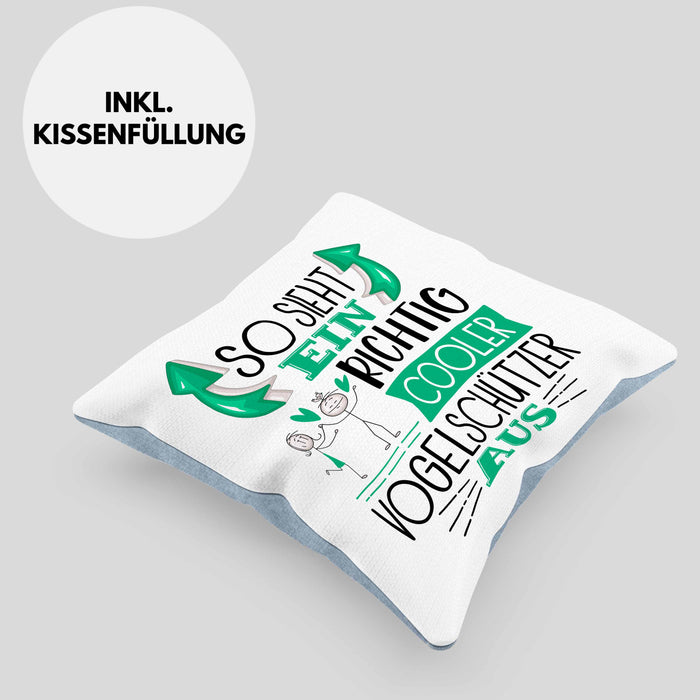 Vogelschützer Kissen mit Füllung 40x40 So Sieht Ein Richtig Cooler Vogelschützer Aus Geschenk Lustiger Spruch Geschenkidee (Grau) Blau Trendation