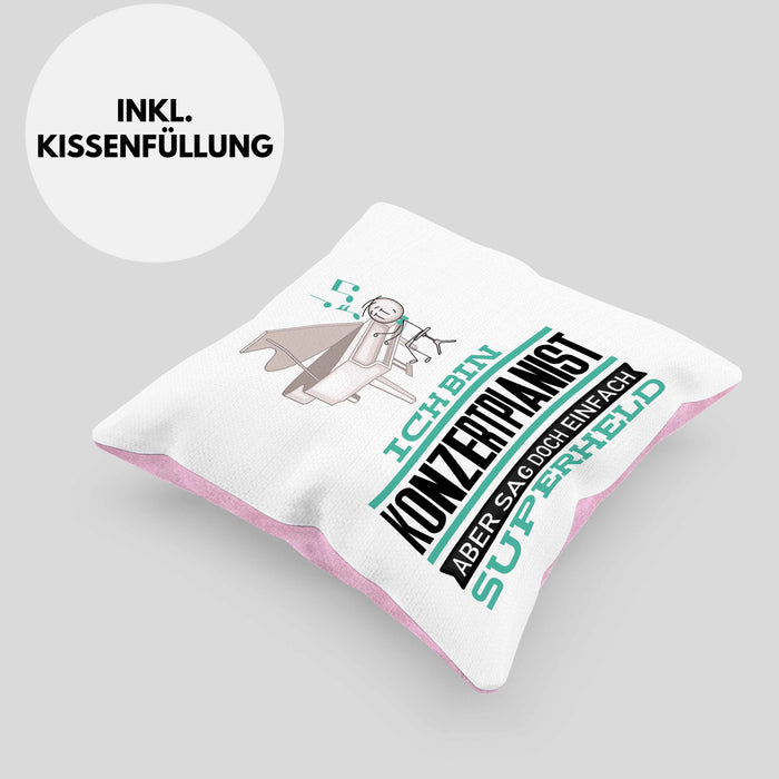 Konzertpianist Geschenk Kissen mit Füllung 40x40 Ich Bin Konzertpianist Aber Sag Doch Einfach Superheld Lustige Geschenkdiee für Konzertpianist (Grau) Rosa Trendation