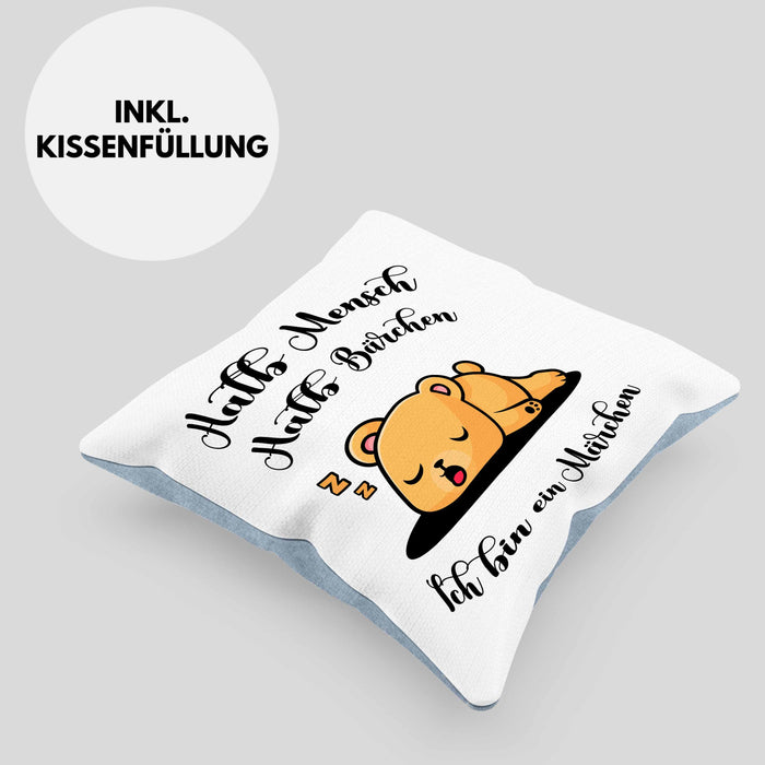 Süße Bärchen Kissen mit Füllung 40x40 Geschenk Tierwohlhaber Halb Mensch Halb Bärchen (Grau) Blau Trendation