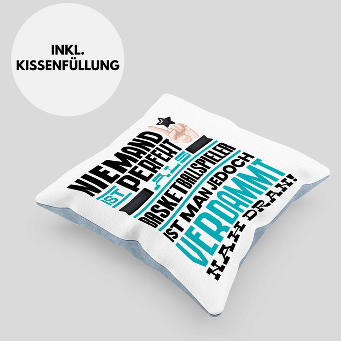 Basketballspieler Geschenk Kissen mit Füllung 40x40 Lustige Geschenkidee für Basketballspieler Geburtstag Niemand Ist Perfekt Aber Als Basketballspieler Ist Man Nah Dran (Grau) Blau Trendation