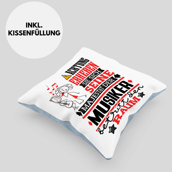 Musiker Geschenk Kissen mit Füllung 40x40 Lustiger Spruch Erheben Sie Sich Der Musiker Betritt den Raum (Grau) Blau Trendation