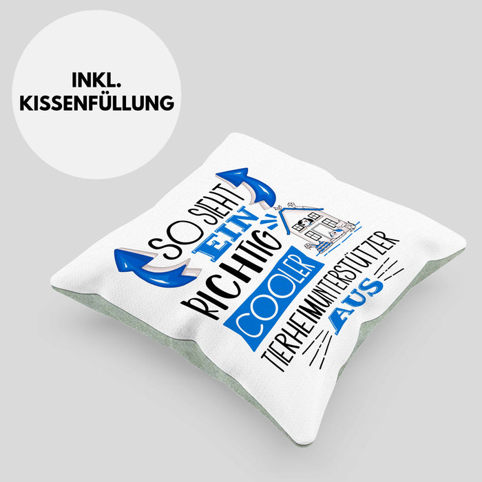 So Sieht Ein Richtig Cooler Tierheimunterstützer Aus Kissen mit Füllung 40x40 Geschenk für Tierheim Geschenkidee Spruch (Grau) Grün Trendation