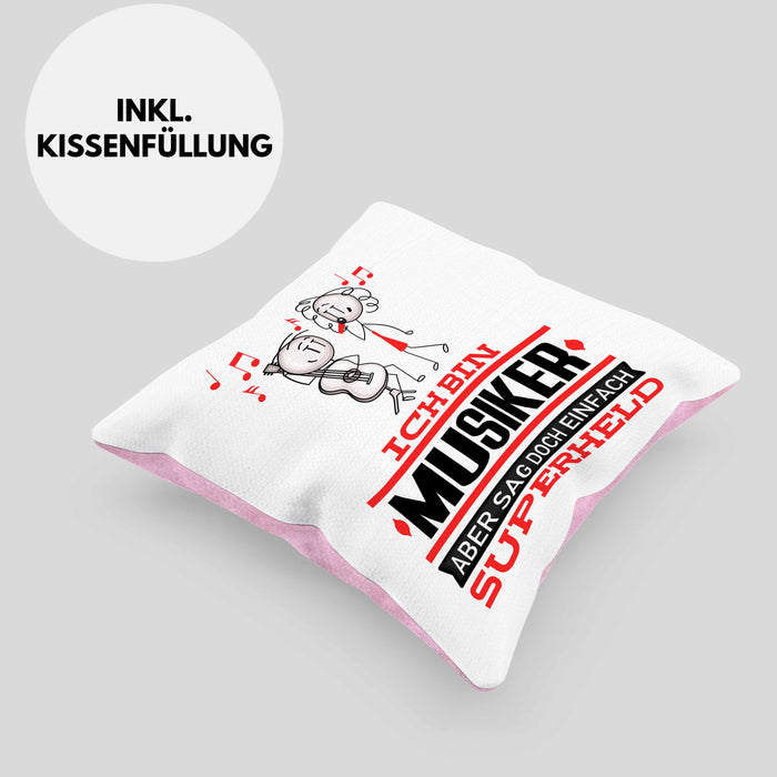 Musiker Geschenk Kissen mit Füllung 40x40 Ich Bin Musiker Aber Sag Doch Einfach Superheld Lustige Geschenkdiee für Musiker (Grau) Rosa Trendation