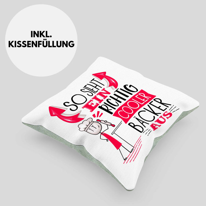 Bäcker Kissen mit Füllung 40x40 Geschenk So Sieht Ein RIchtig Cooler Bäcker Aus Geschenkidee Lustiger Spruch Geburtstag (Grau) Grün Trendation