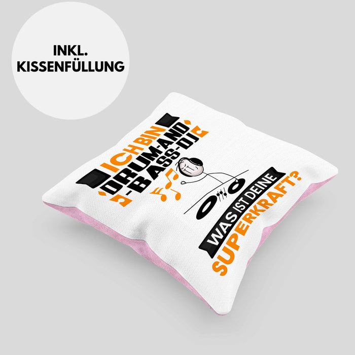Drum-and-Bass-DJ Kissen mit Füllung 40x40 Geschenk für Drum-and-Bass-DJ Geburtstag Lustiger Spruch Was Ist Deine Superkraft (Grau) Rosa Trendation