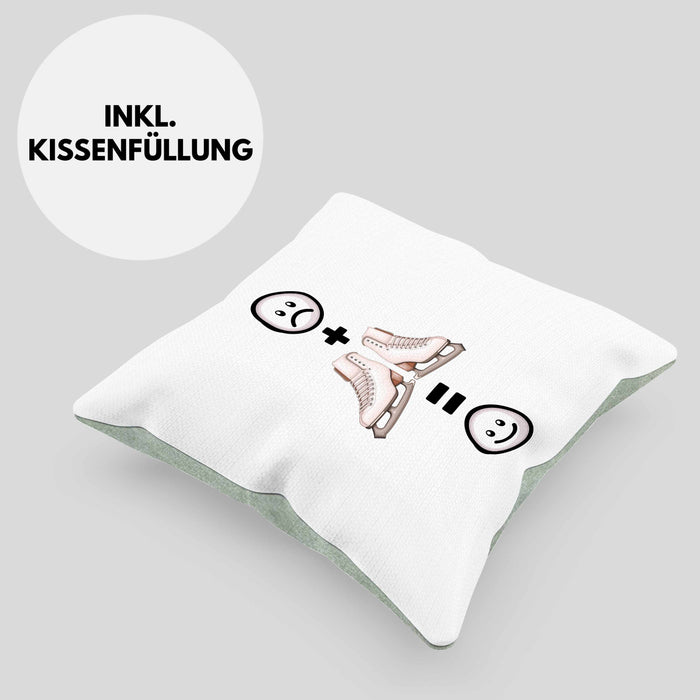 Eiskunstlauf Kissen mit Füllung 40x40 Geschenk für Eiskunstläuferin :( + Eiskunstlauf = :) Lustige Geschenkidee Geburtstag (Grau) Grün Trendation