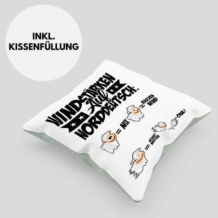 Norddeutsche Kissen mit Füllung 40x40 Geschenk Windstärken Schaf Geschenkidee (Grau) Grün Trendation