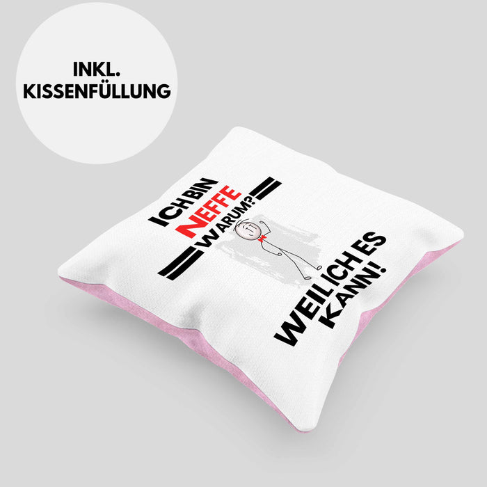 Neffe Geschenk Kissen mit Füllung 40x40 Lustiger Spruch Ich Bin Neffe Warum Weil Ich Es Kann Geschenkidee Bester Neffe Geburtstag (Grau) Rosa Trendation