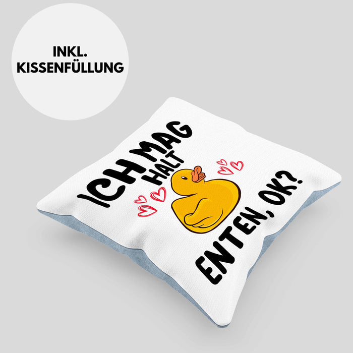 Enten-Liebhaber Geschenk Kissen mit Füllung 40x40 Ich Mag Halt Enten Ok Häferl (Grau) Blau Trendation